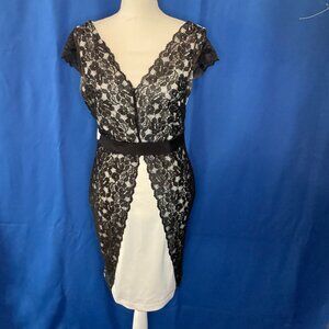 VENUS White & Black Lace Cap Cocktail Dress Short Sleeve Mini Dress Medium